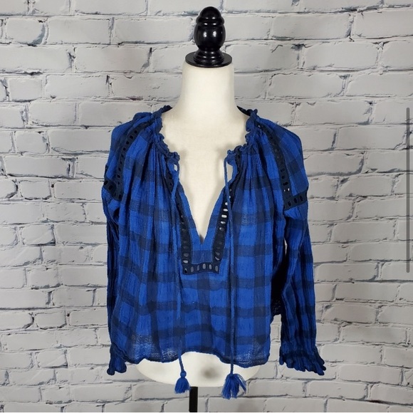 Free People Honey Grove Plaid Top in Blue - Picture 4 of 9